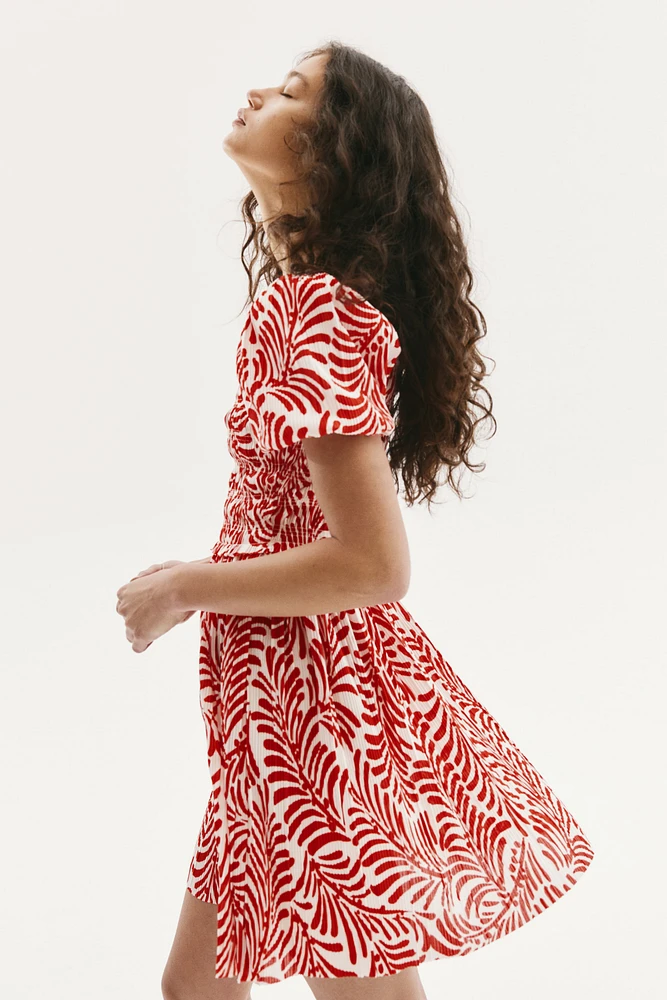 Smocked-Bodice Crinkled Dress