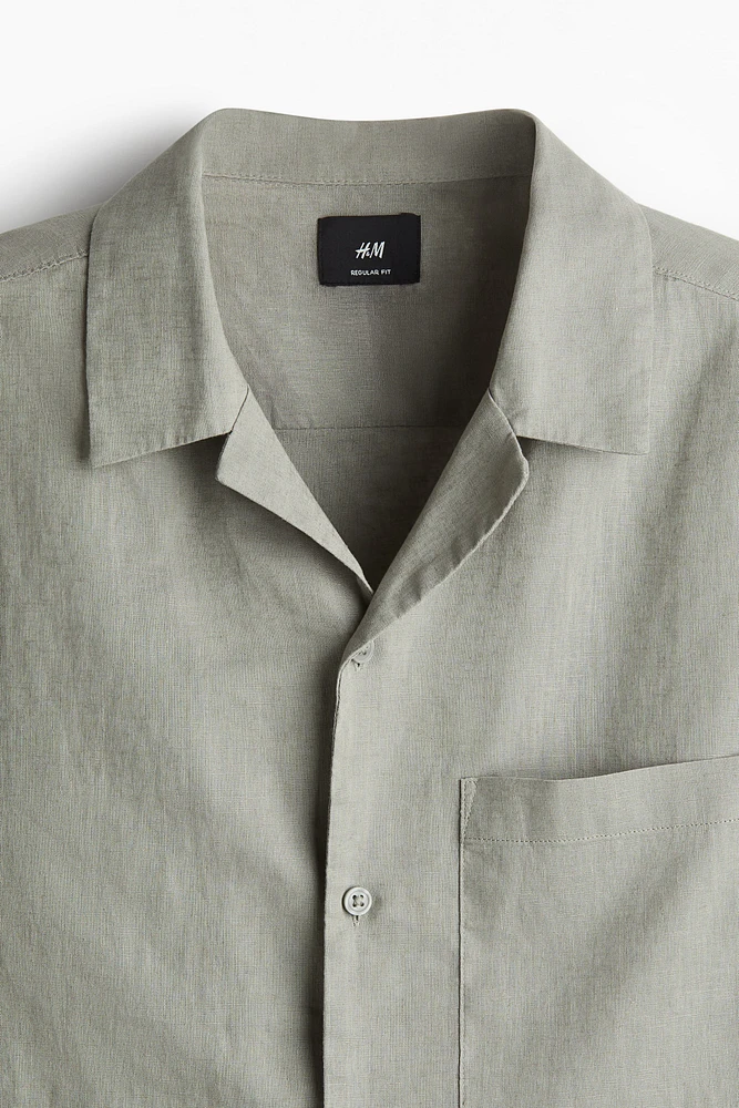 Regular-Fit Short-Sleeved Linen-Blend Shirt