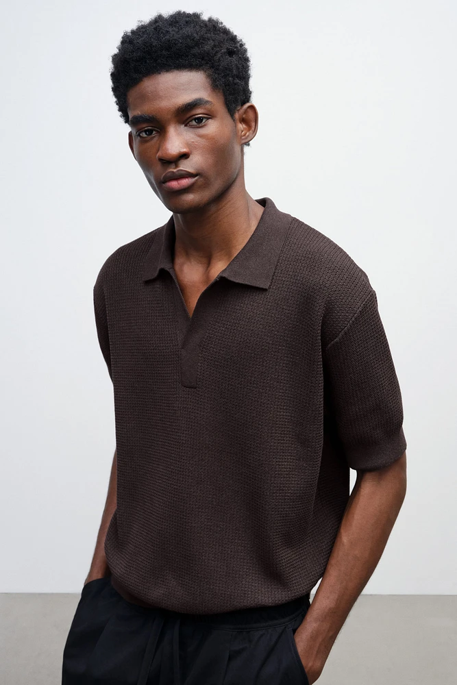 Regular-Fit Cable-Knit Polo Shirt