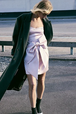 Bow-Front Satin Bandeau Dress