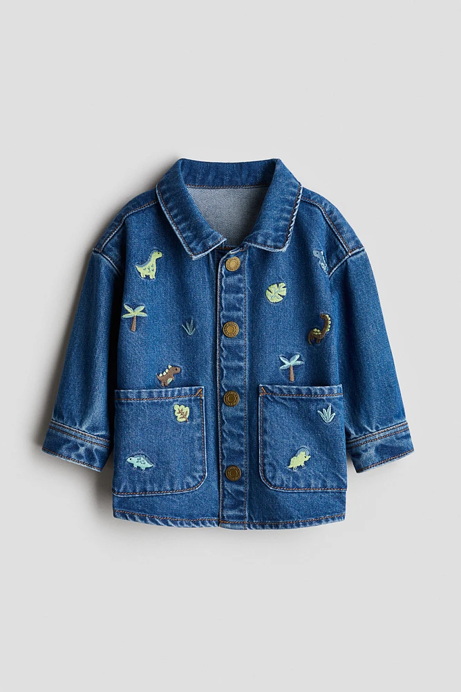 Embroidered-Detail Denim Shacket