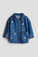 Embroidered-Detail Denim Shacket