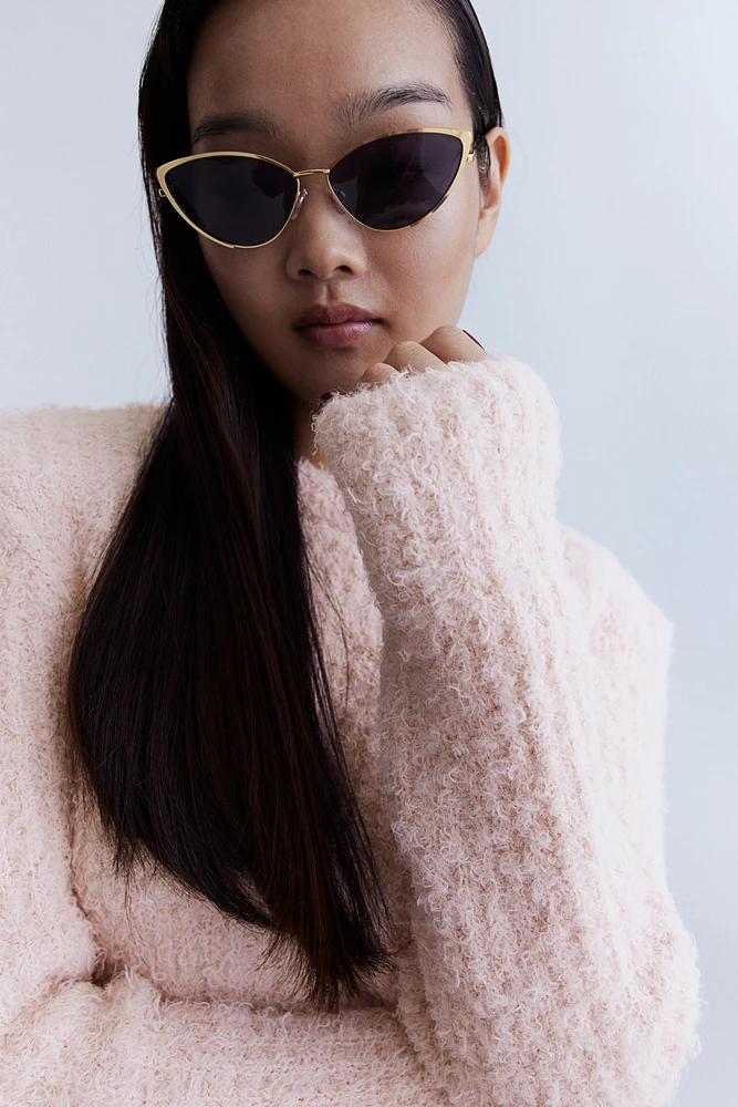 Fluffy Knit Sweater with Shoulder Pads
