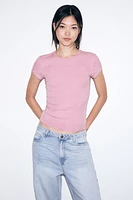 Lace-Trimmed Ribbed T-Shirt