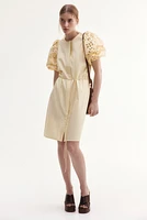 Dress with Eyelet-Embroidered Sleeves