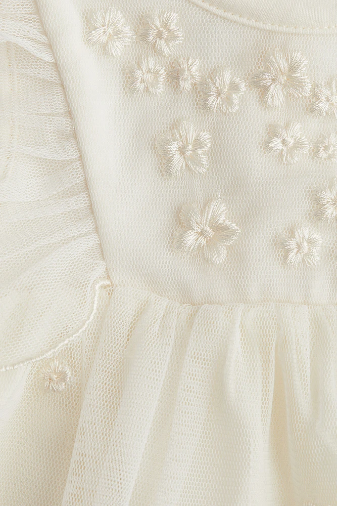 Embroidered-Detail Mesh Dress