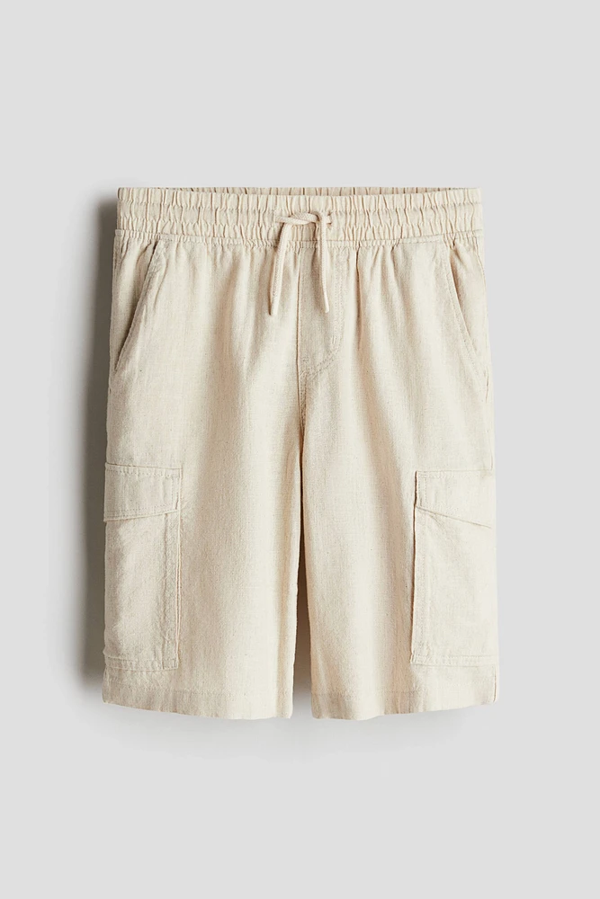 Linen-Blend Cargo Shorts