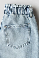 Paper-Bag Denim Shorts