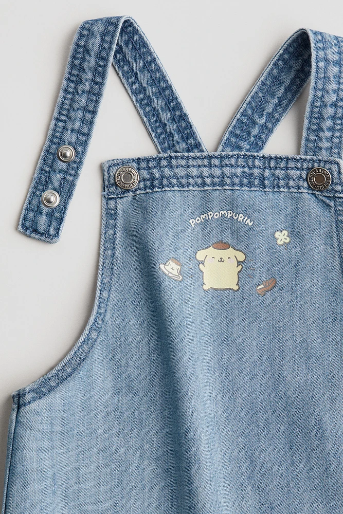 Printed Denim Overall Shorts