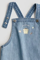 Printed Denim Overall Shorts