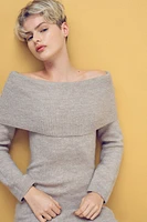 Off-the-Shoulder Fine-Knit Dress