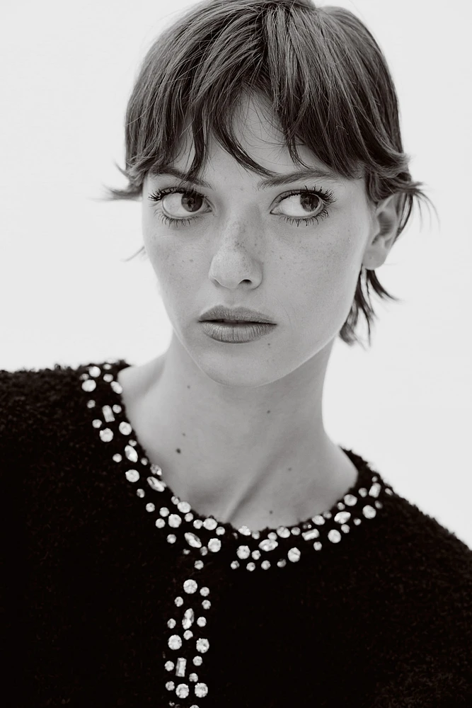 Rhinestone-Decorated Cardigan