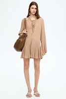 Flared-Skirt Lacing-Detail Dress