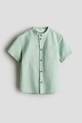 Linen-blend Band Collar Shirt
