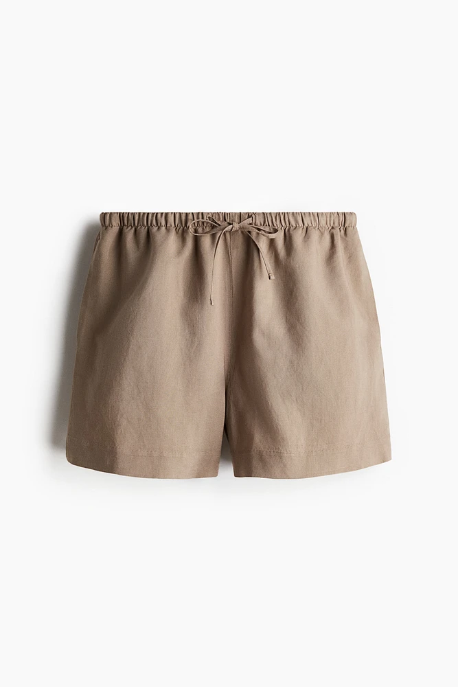 Linen-Blend Drawstring Shorts