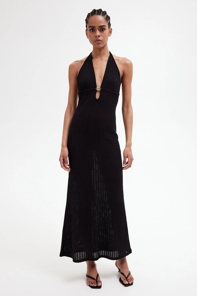 Embellished pointelle-knit dress