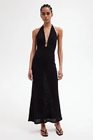 Embellished pointelle-knit dress