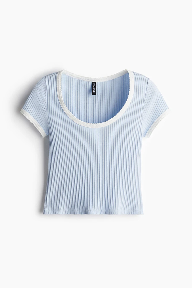 Picot-Trimmed Ribbed T-Shirt