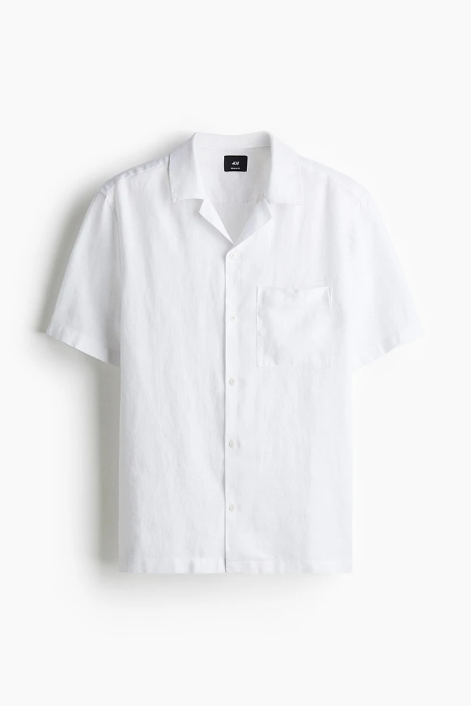Chemise coupe classique en lin à col cubain