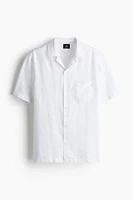 Chemise coupe classique en lin à col cubain