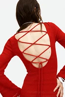 Lacing-Detail Hole-Knit Dress
