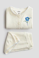 2-Piece Embroidery-Detail Moss-Knit Set