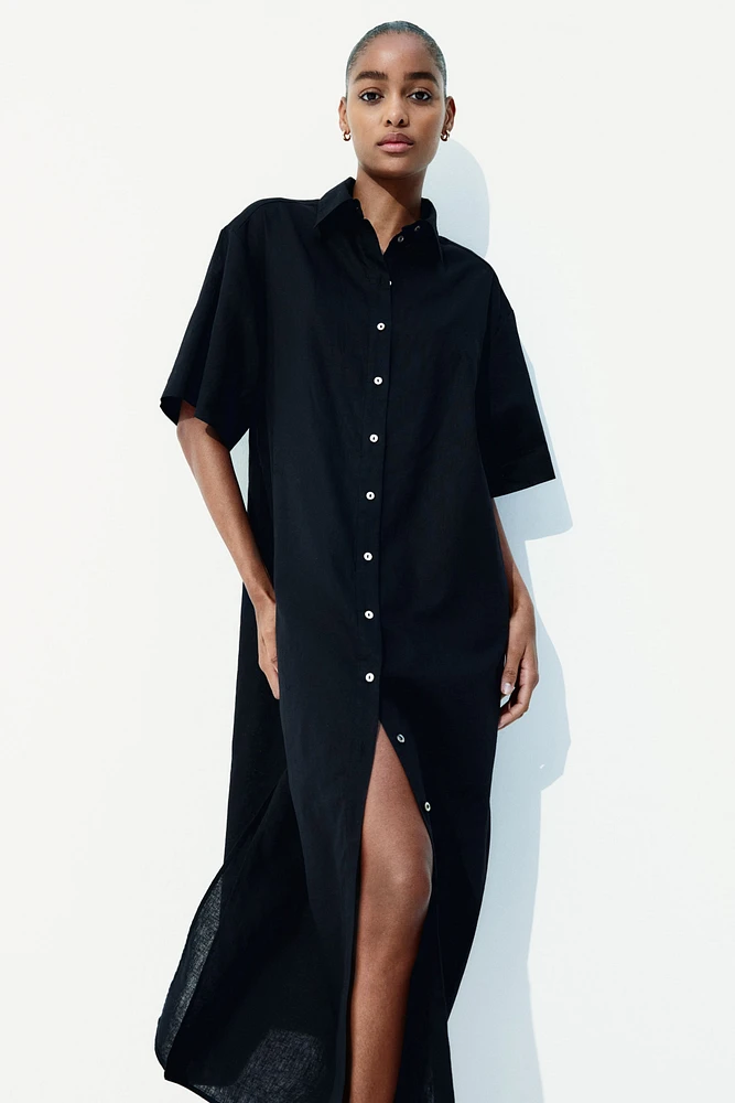 Linen-Blend Shirt Dress