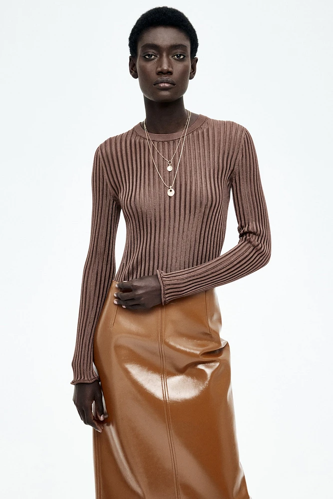 Sheer Rib-Knit Top
