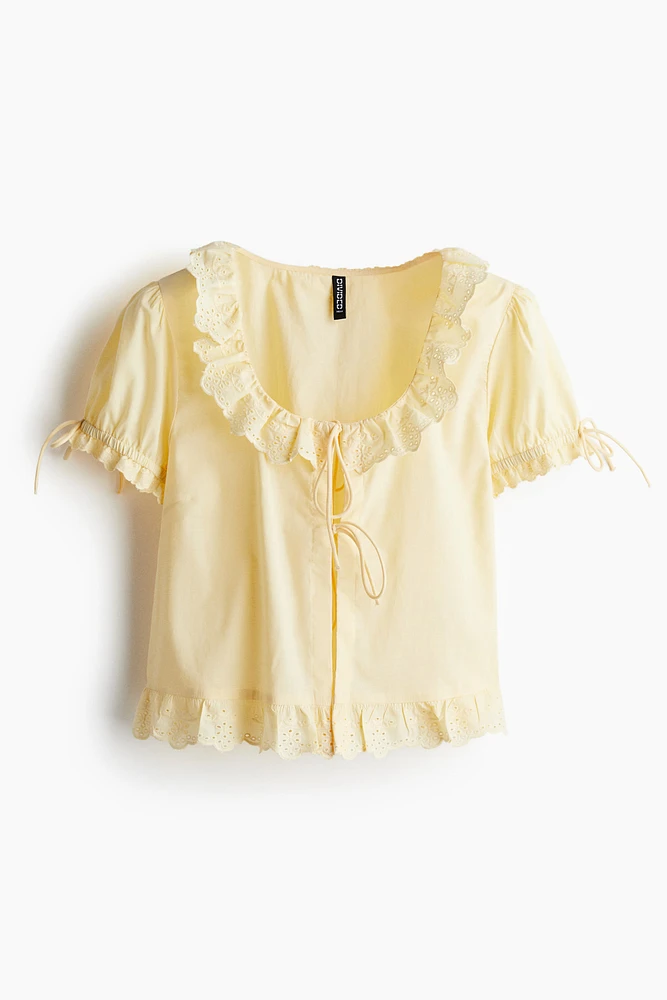 Ruffle-Trimmed Cotton Blouse