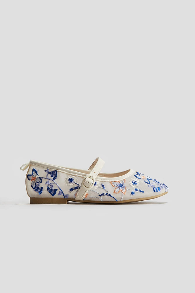 Embroidered Mesh Ballet Flats