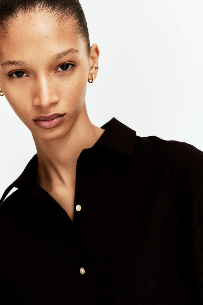 Gathered linen-blend shirt