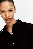 Gathered linen-blend shirt