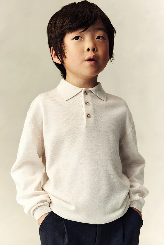 Fine-Knit Wool Polo Sweater