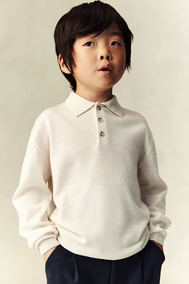 Fine-Knit Wool Polo Sweater