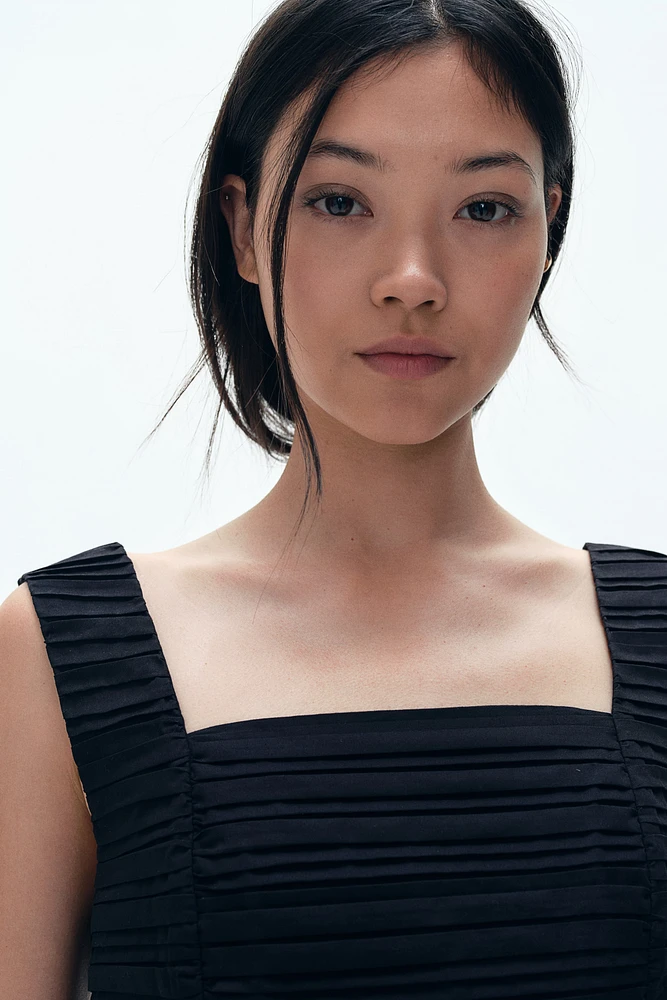 Pintuck-Detail Dress with Flared Skirt