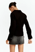 Gathered linen-blend shirt