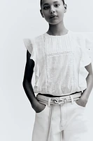 Ruffle-Trimmed Cotton Blouse