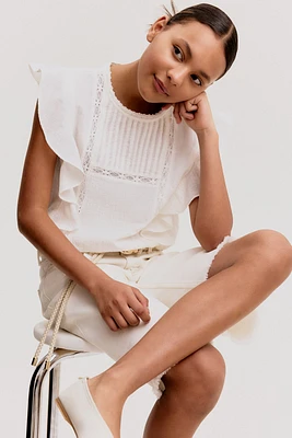 Ruffle-Trimmed Cotton Blouse