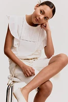 Ruffle-Trimmed Cotton Blouse