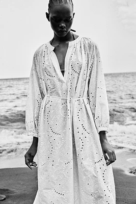 Eyelet-Embroidered Dress with Tie Belt