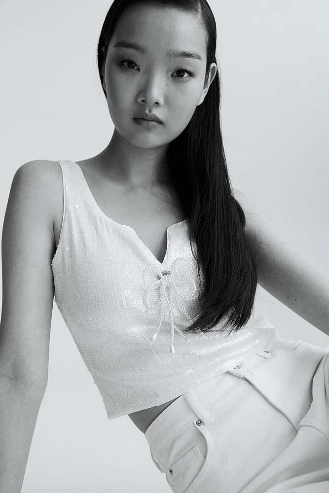 Bow-Detail Sequined Top