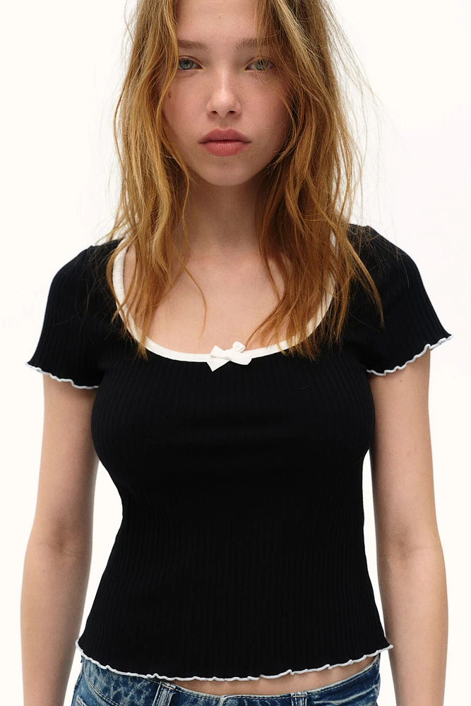 Ribbed Top with Overlocked Trim