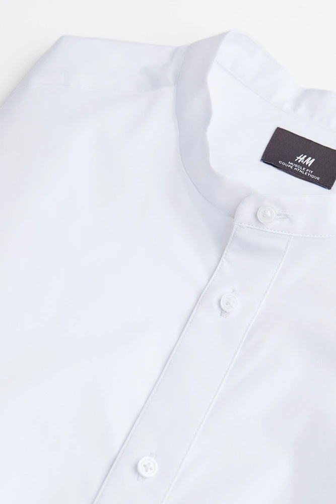 Muscle Fit Band-collar Shirt