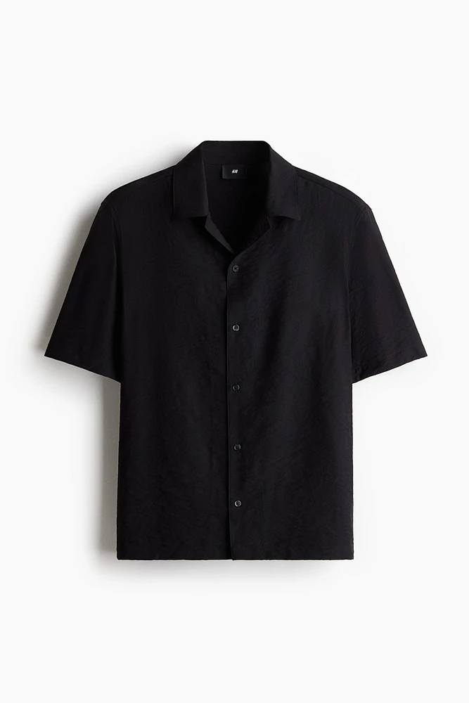 Chemise à col cubain classique en tissu jacquard