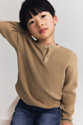 Waffle-knit Henley Sweater