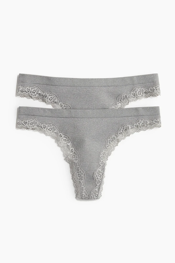 2-pack Seamless Lace-trimmed Thong Briefs
