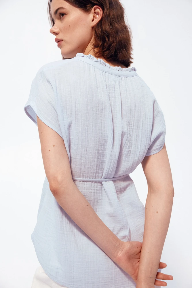 MAMA Tie-belt muslin blouse