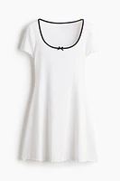 Overlocked-Trim Dress with Flared Skirt