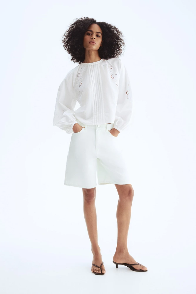 Linen-Blend Blouse with Eyelet Embroidery