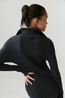 Rib-knit collared dress